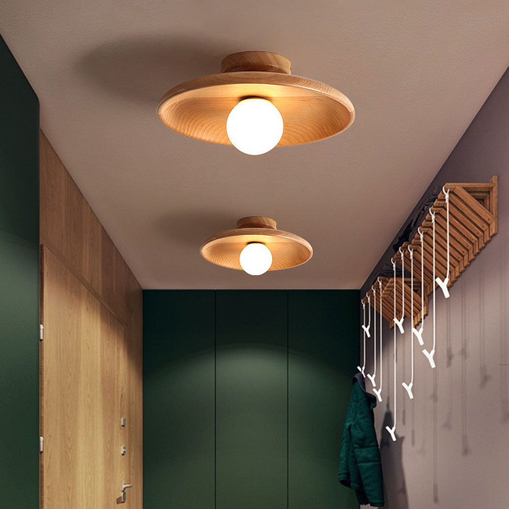 Nordycka drewniana minimalistyczna okrągła lampa sufitowa do korytarza