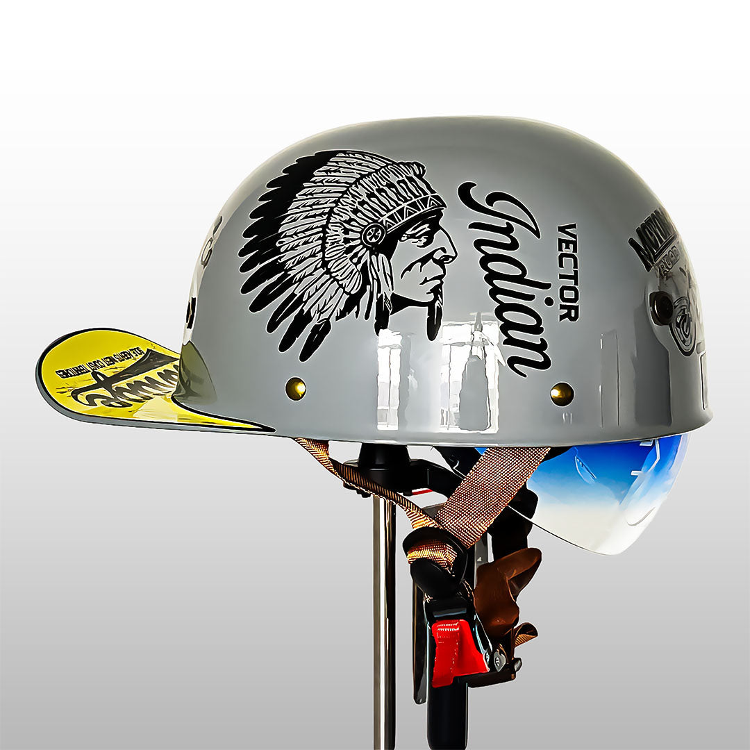 Miejski kask motocyklowy półskorupowy – Retro w stylu czapki z daszkiem z szybkim zapięciem
