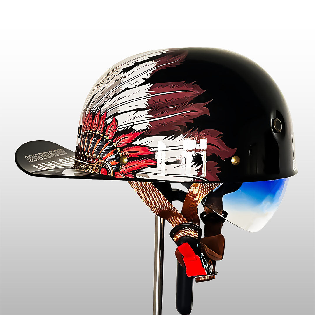 Miejski kask motocyklowy półskorupowy – Retro w stylu czapki z daszkiem z szybkim zapięciem