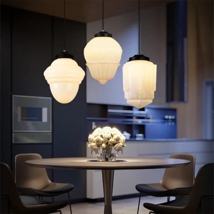Geometryczna Lampa Wisząca ze Szkła Delikatne Oświetlenie do Wnętrz