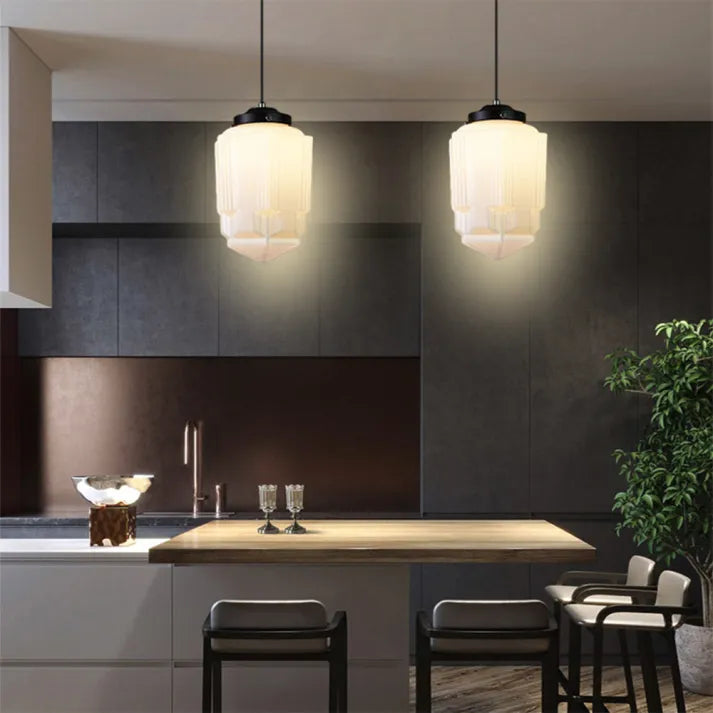 Geometryczna Lampa Wisząca ze Szkła Delikatne Oświetlenie do Wnętrz