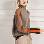 Damski Przytulny Sweter z Golfem w Prążki