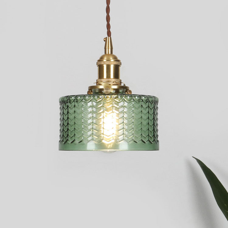 Lampada a sospensione giapponese in vetro con dettagli in ottone