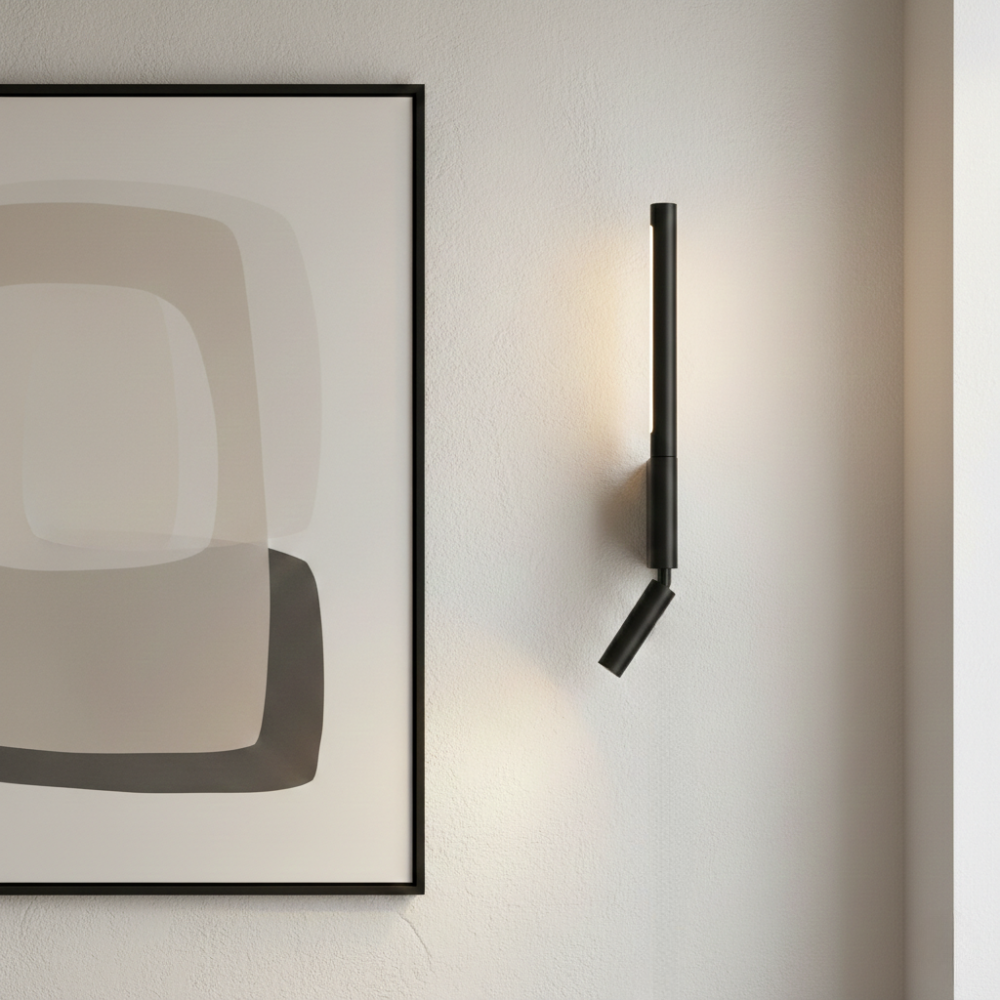 LED wall lamp with double light beam effect for living spaces