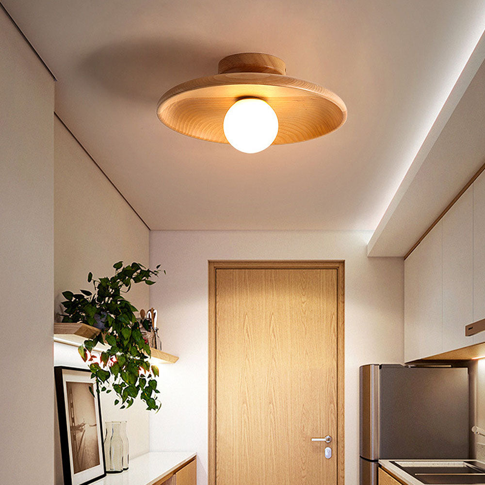 Nordycka drewniana minimalistyczna okrągła lampa sufitowa do korytarza
