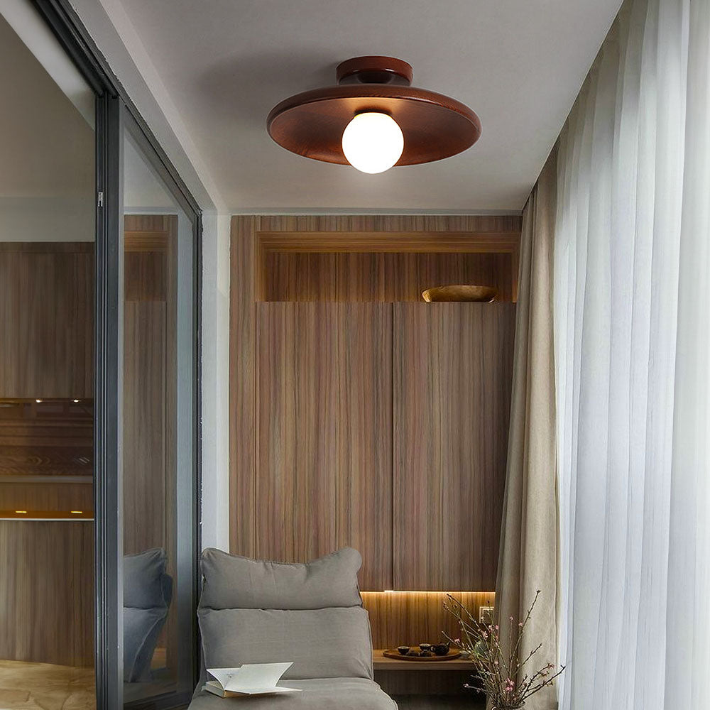 Nordycka drewniana minimalistyczna okrągła lampa sufitowa do korytarza