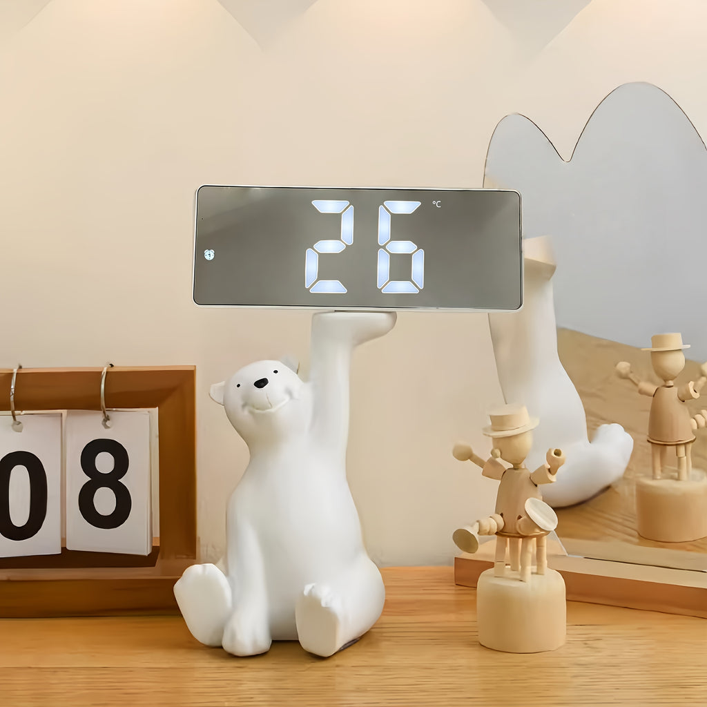 Stylowy zegar LED w lustrze z dużym wyświetlaczem i funkcją drzemki