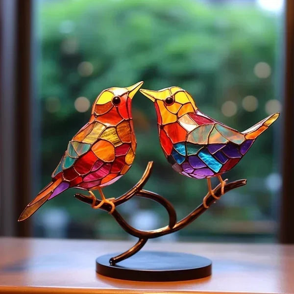 Colorful stained glass bird suncatcher decoration