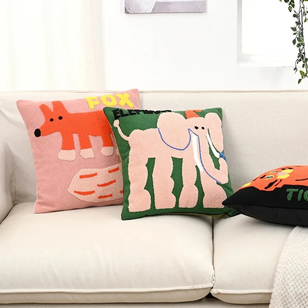 Fodera decorativa per cuscino con ricamo animale