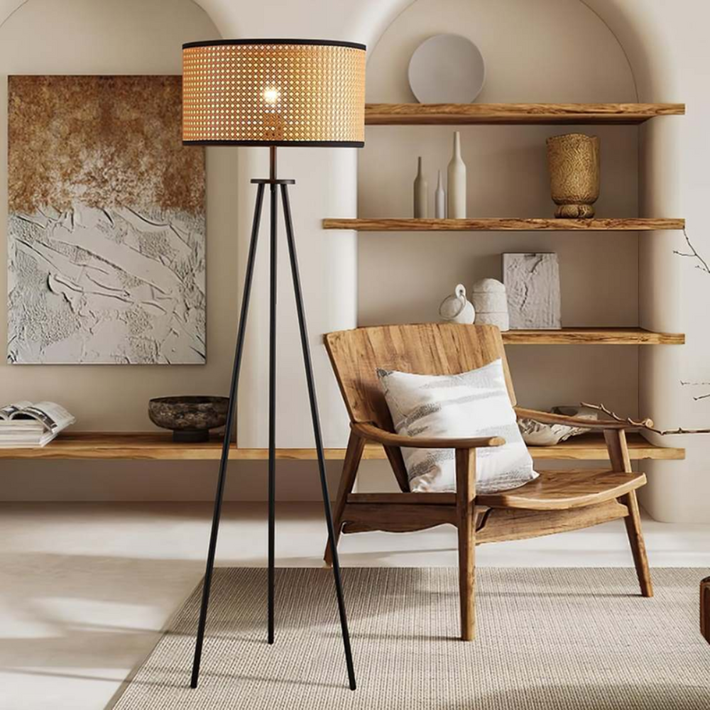 Lampada da terra artistica in stile boho con struttura curva