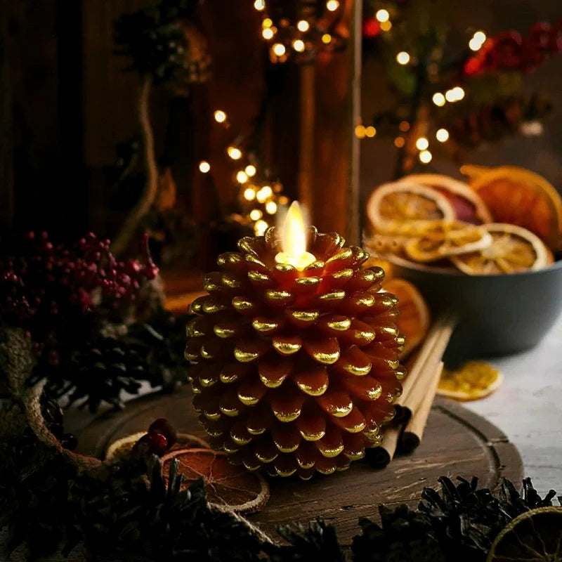 Bougies décoratives en forme de pommes de pin avec éclairage LED