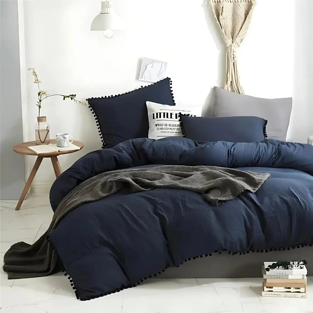 Minimalist Nordic Pom-Pom Bedding Set Quilt