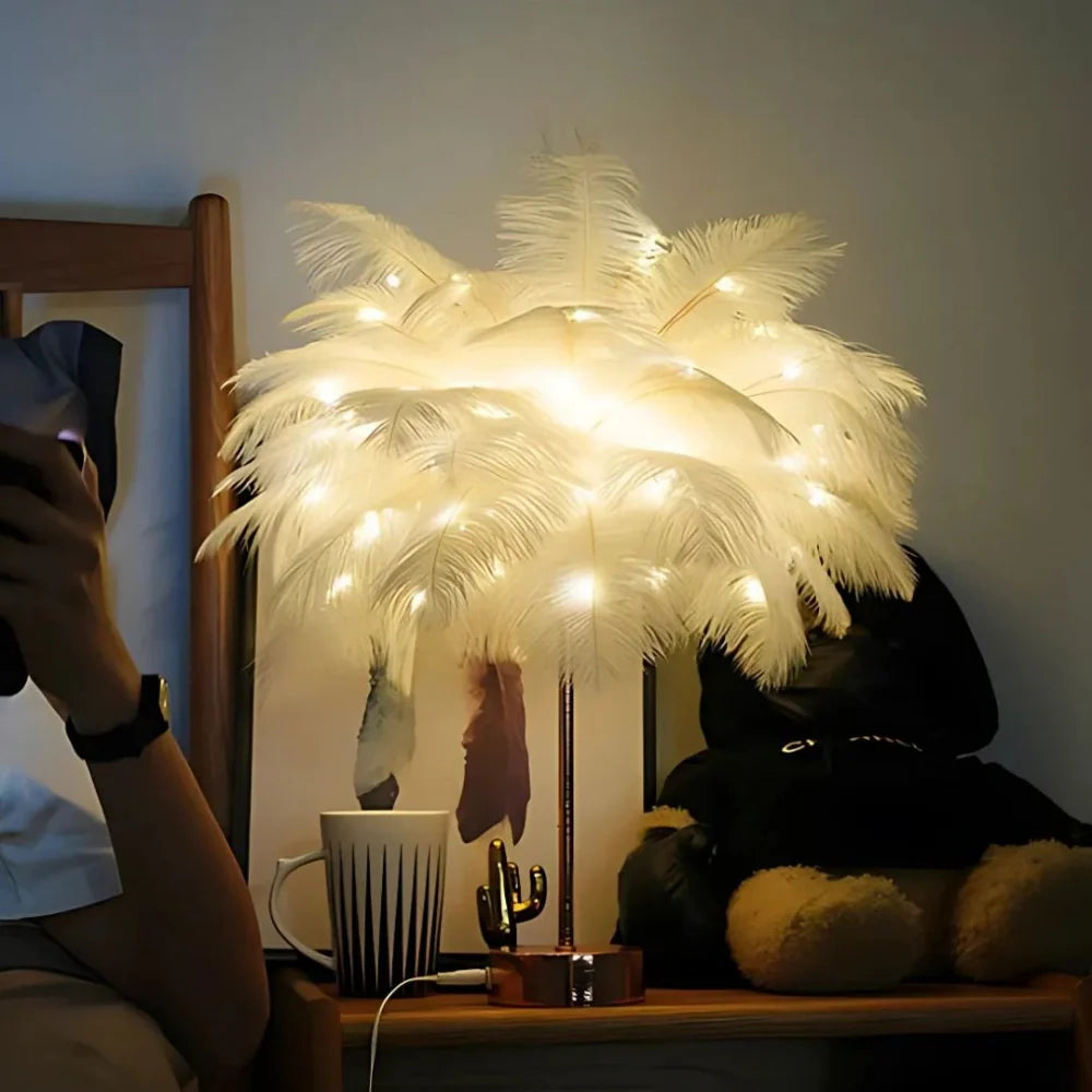 Elegancka lampka choinkowa w stylu piórkowym do dekoracji wnętrz