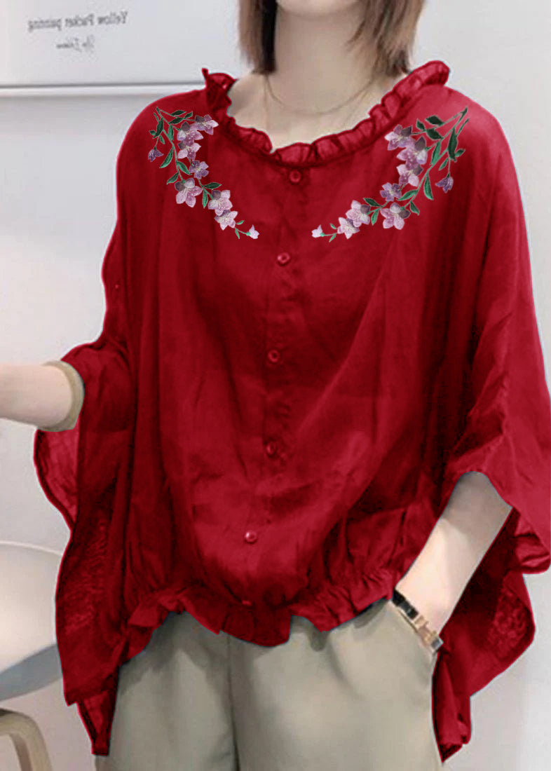 Women's Blouse with Elbow-Length Sleeve, Loose with Ruffles