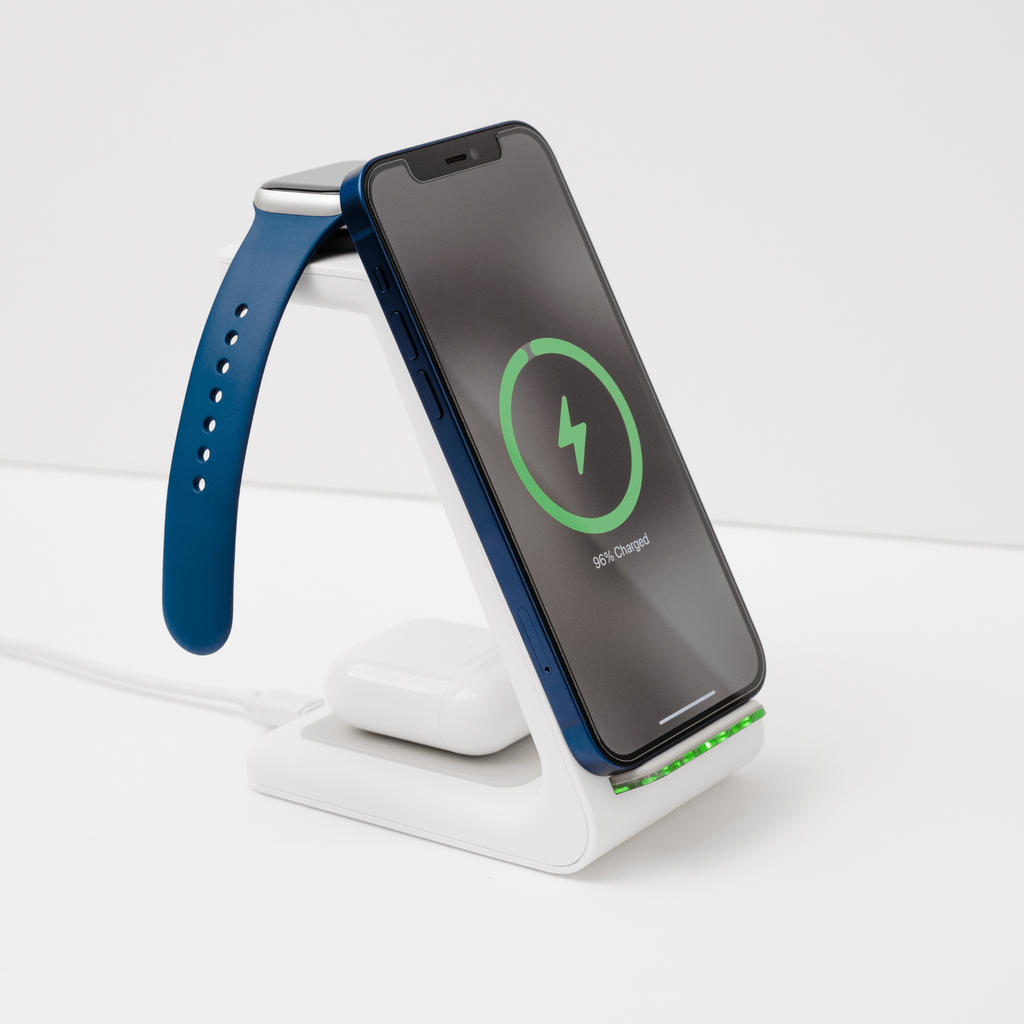 Stazione di ricarica wireless rapida 3 in 1 avanzata - ideale per dispositivi Apple, Samsung, Watch e AirPods