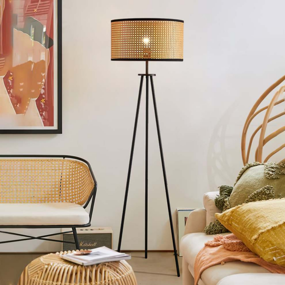 Lampada da terra artistica in stile boho con struttura curva