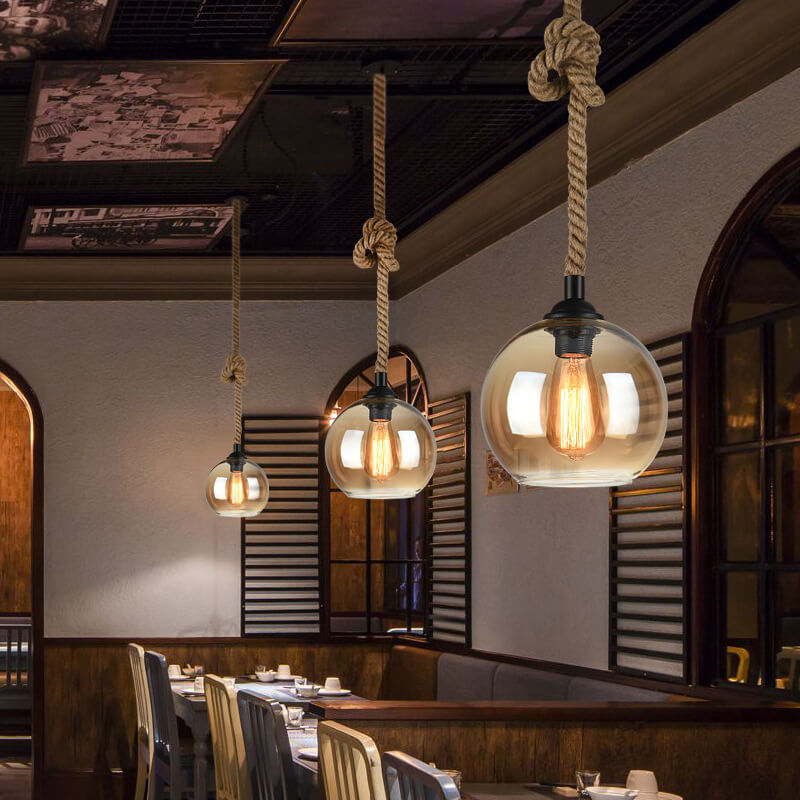 Wisząca lampa sufitowa kula retro pojedyncza oprawa