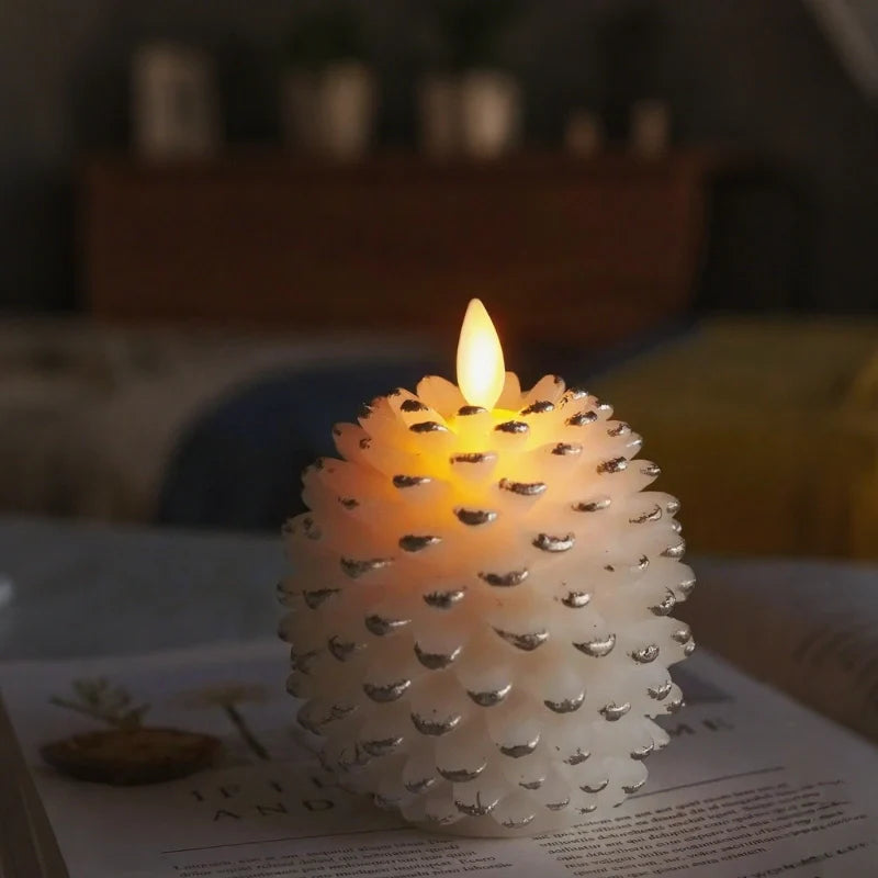 Bougies décoratives en forme de pommes de pin avec éclairage LED