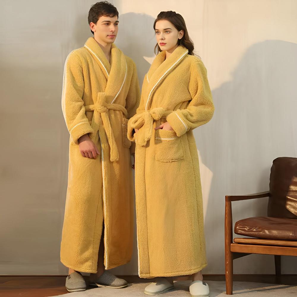 Peignoir unisexe polyvalent avec col châle, ceinture à la taille et poches