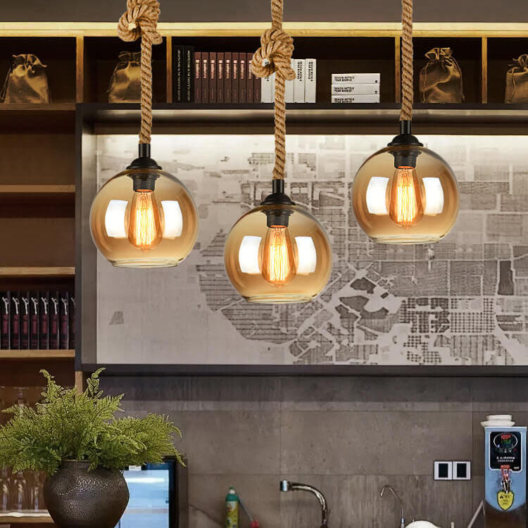 Wisząca lampa sufitowa kula retro pojedyncza oprawa