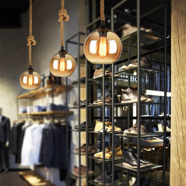 Wisząca lampa sufitowa kula retro pojedyncza oprawa