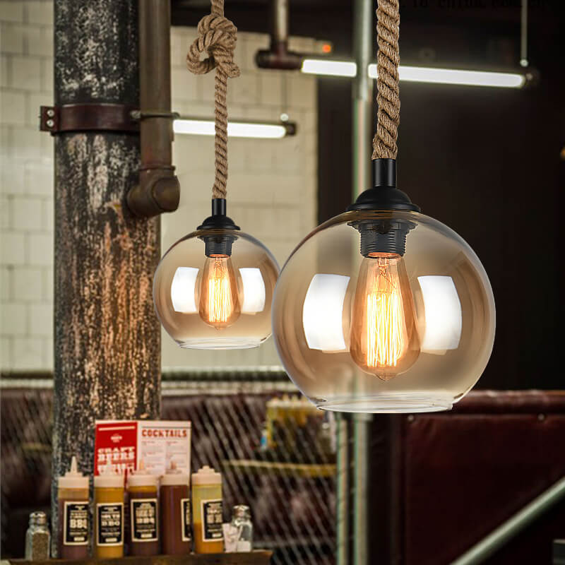 Wisząca lampa sufitowa kula retro pojedyncza oprawa
