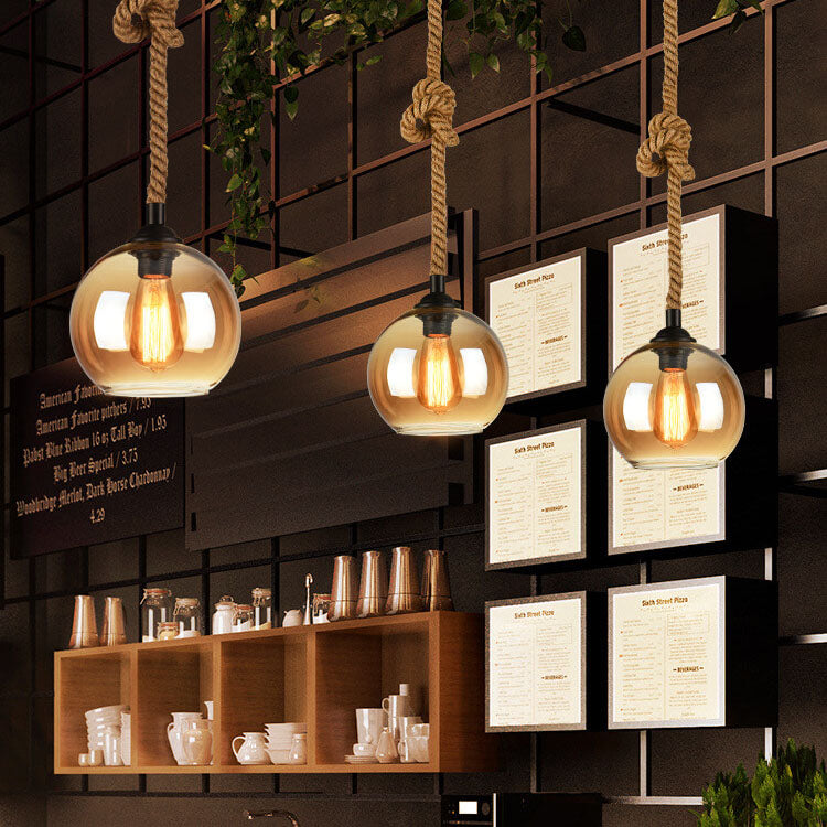 Wisząca lampa sufitowa kula retro pojedyncza oprawa