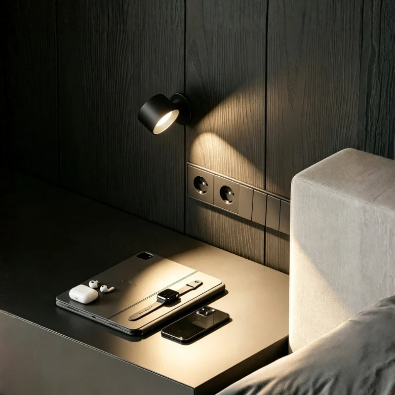 Wireless adjustable wall lamp with magnetic mount and 360° rotation