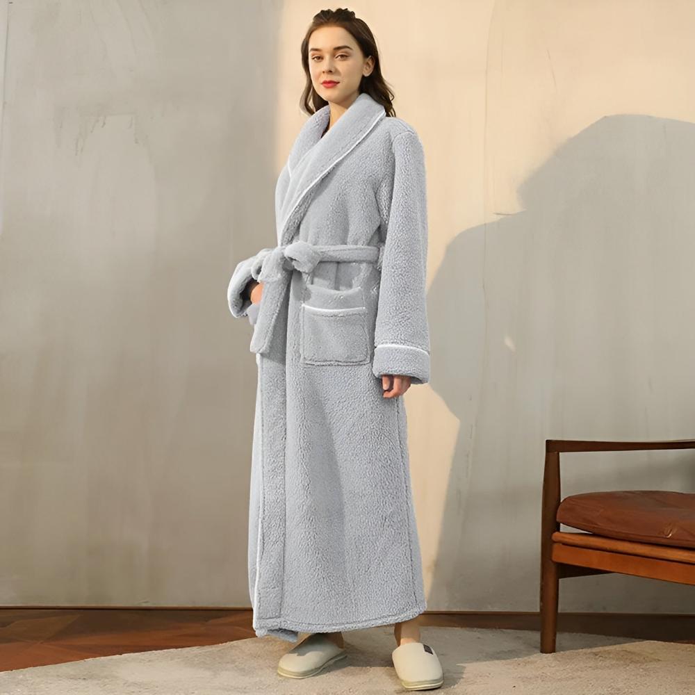 Peignoir unisexe polyvalent avec col châle, ceinture à la taille et poches