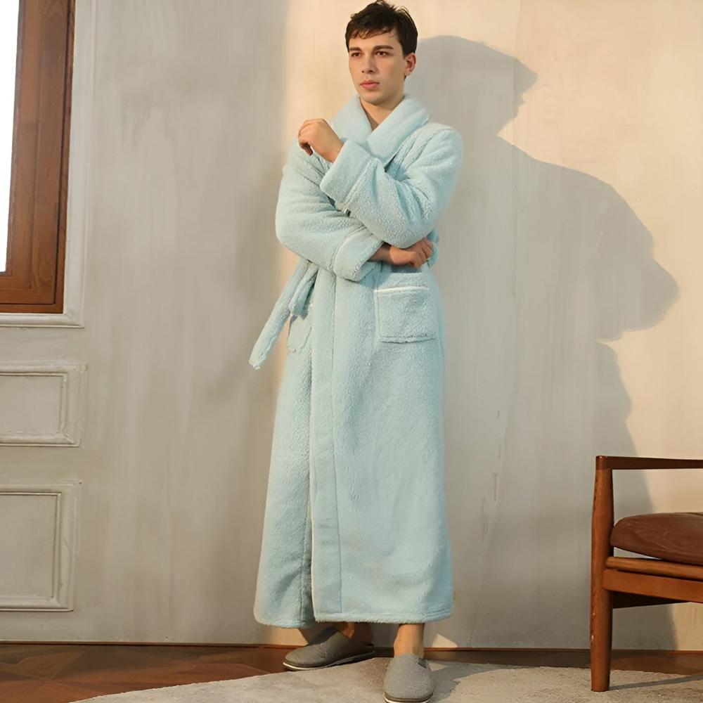 Accappatoio unisex versatile con collo a scialle, cintura in vita e tasche