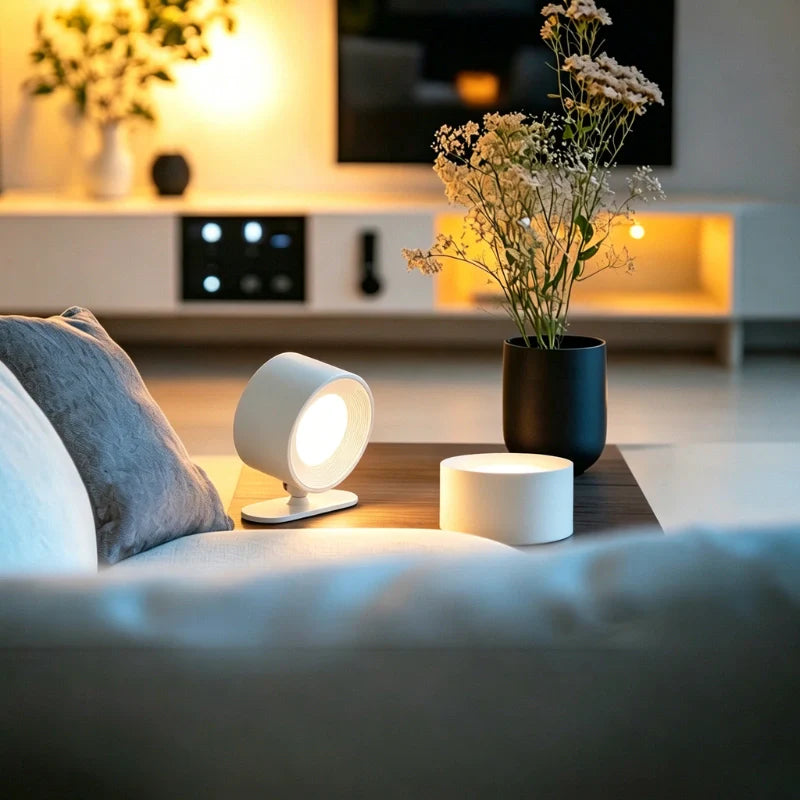 Wireless adjustable wall lamp with magnetic mount and 360° rotation