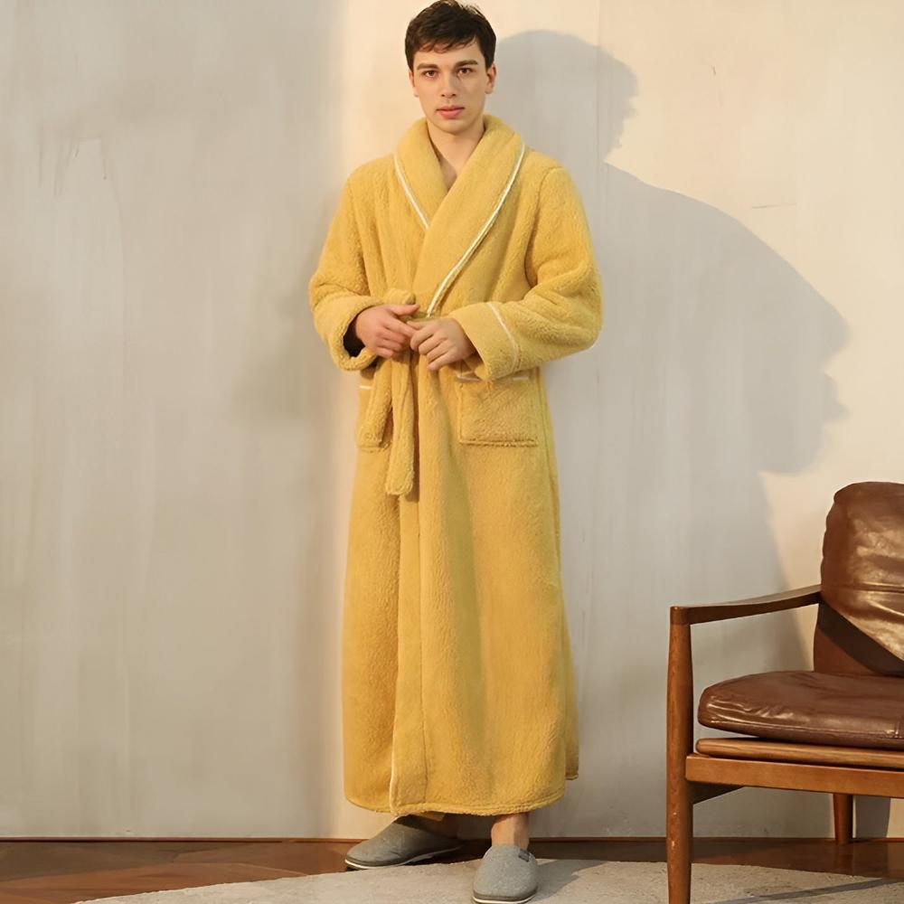 Accappatoio unisex versatile con collo a scialle, cintura in vita e tasche