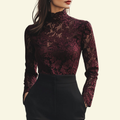 Blouse en dentelle pour femme avec col montant et manches longues