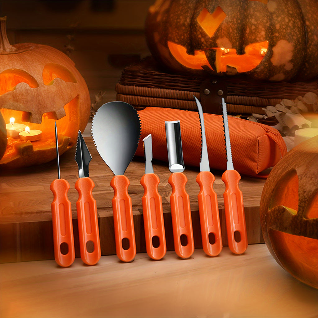 Halloween Zestaw Narzędzi do Wycinania Dyni ze Stali Nierdzewnej 7 Szt. z Torbą