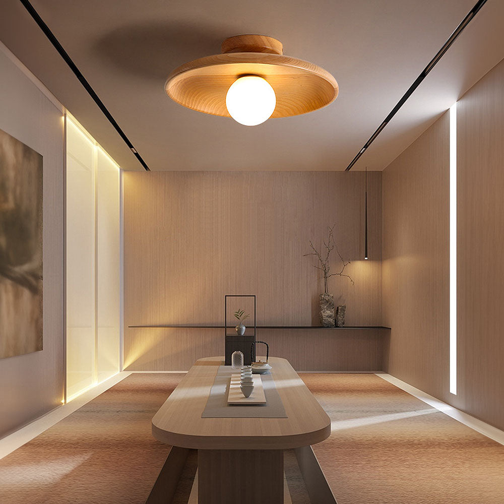 Nordycka drewniana minimalistyczna okrągła lampa sufitowa do korytarza