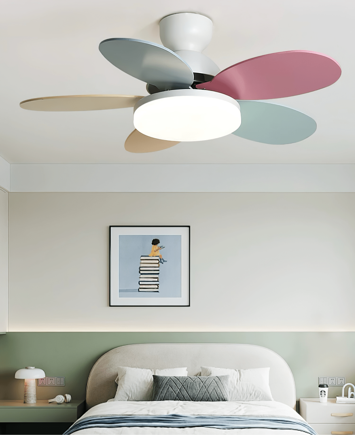 Wentylator sufitowy LED Dekoracyjna lampa sufitowa z łopatkami w kształcie płatków