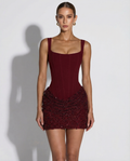 Minikleid mit Korsagenschnitt und schimmernden Details