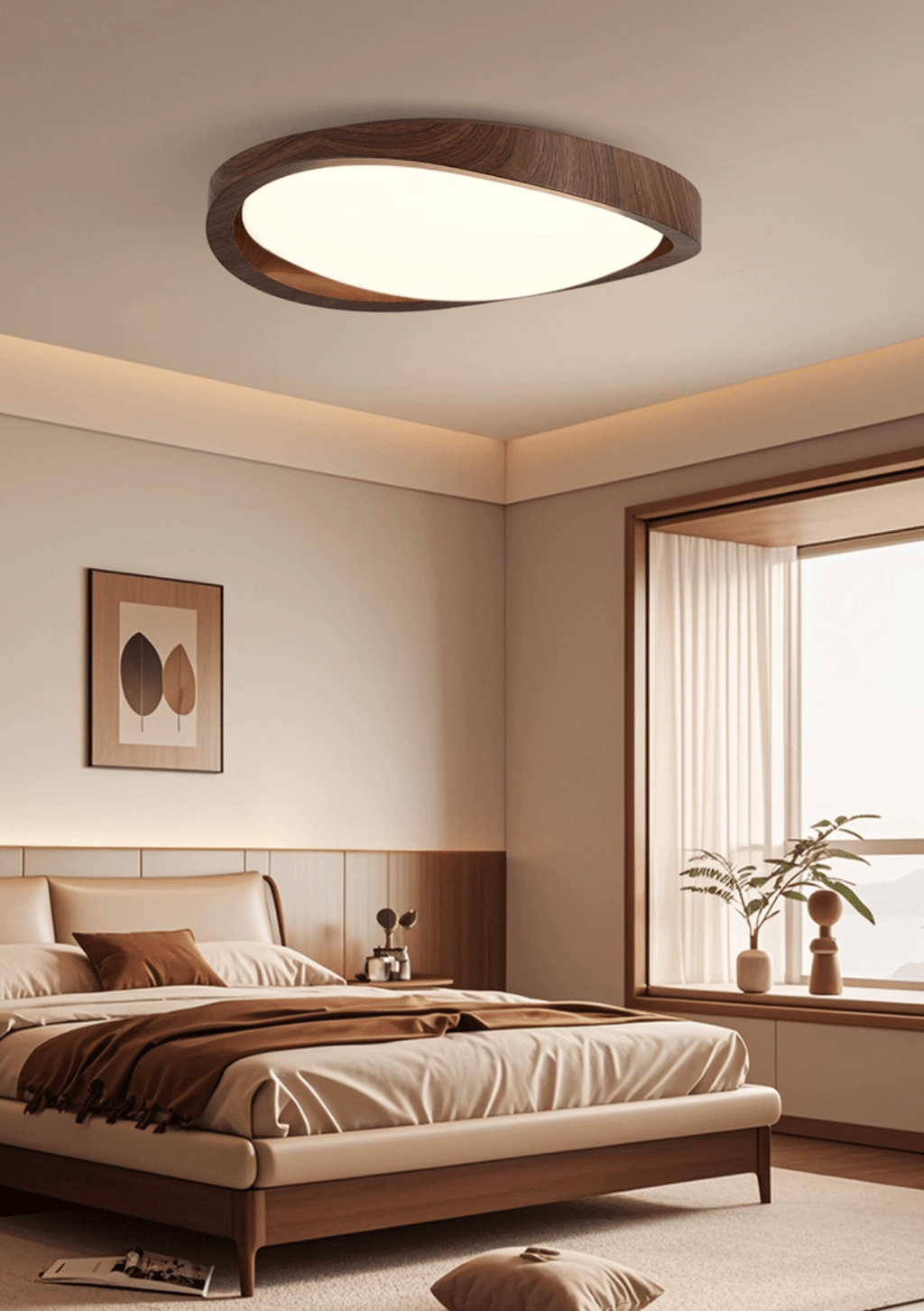 Orzechowy lampa sufitowa LED z zakrzywioną krawędzią do salonu
