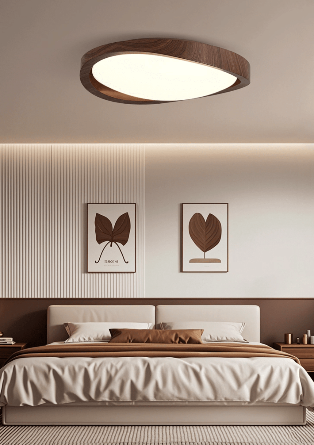 Orzechowy lampa sufitowa LED z zakrzywioną krawędzią do salonu