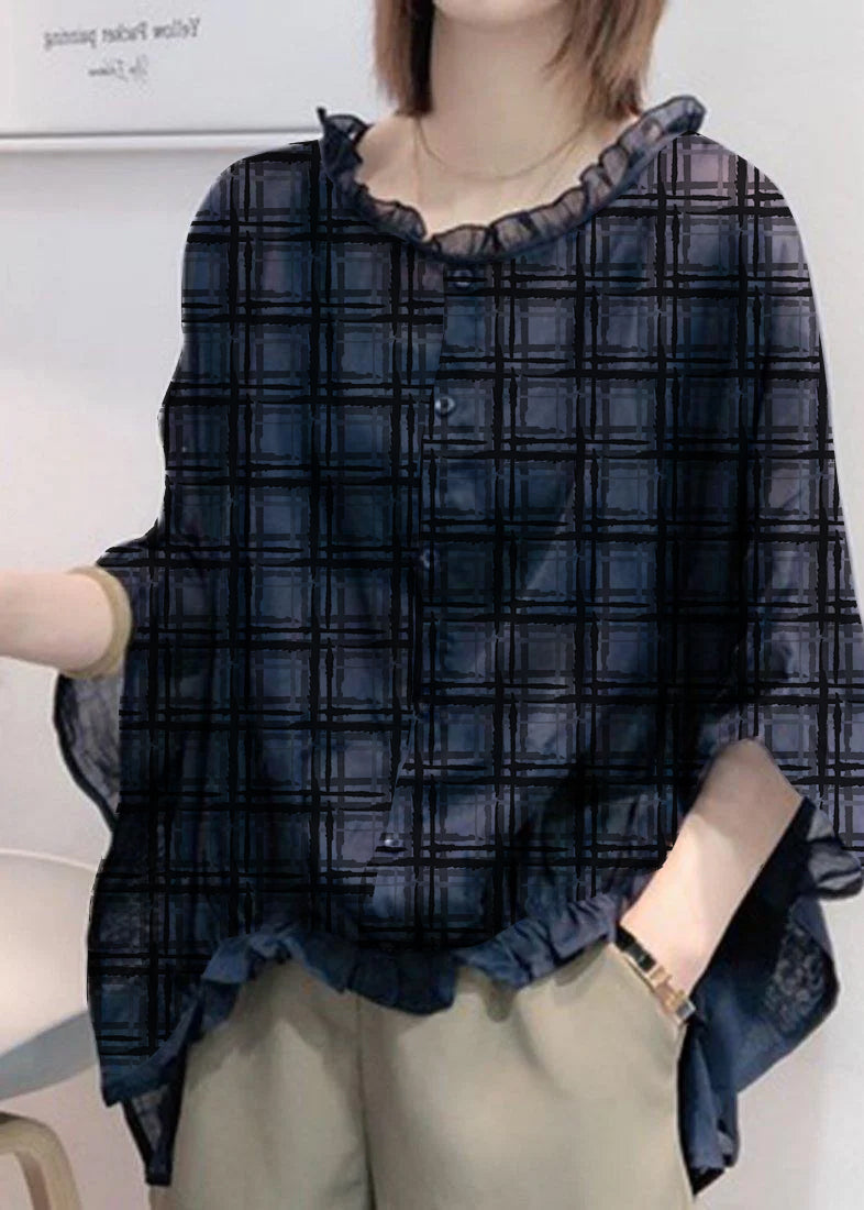 Women's Blouse with Elbow-Length Sleeve, Loose with Ruffles