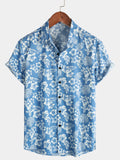 Chemise hawaïenne pour homme à manches courtes, boutonnée, avec motif floral et feuillage tropicaux, style décontracté