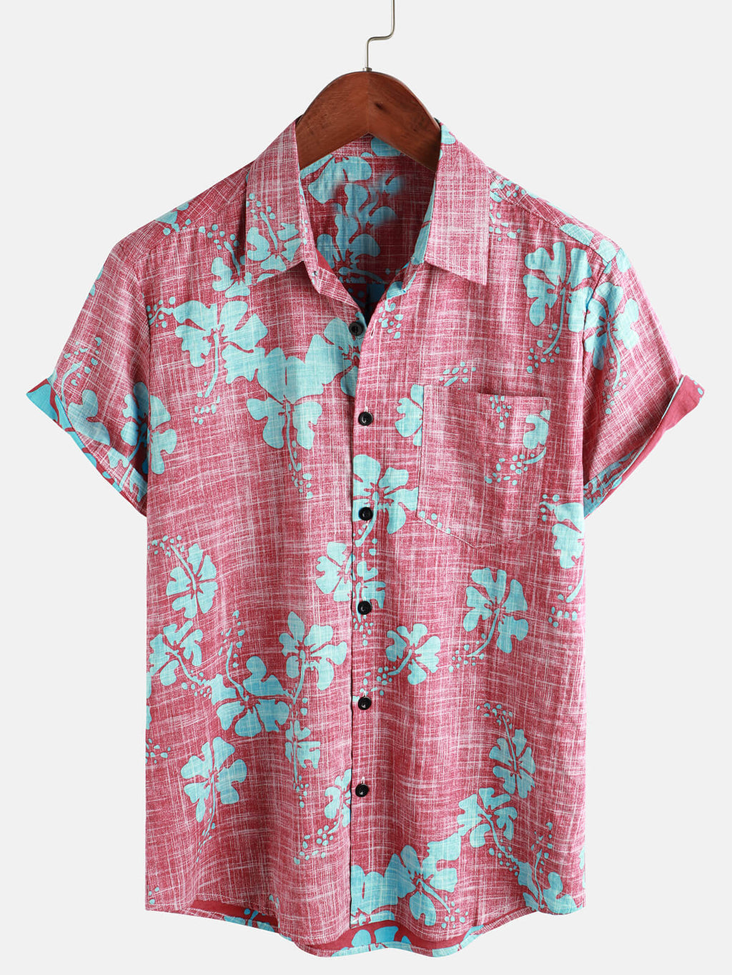 Camicia Estiva da Uomo in Stile Hawaiano con Motivo Floreale e Maniche Corte