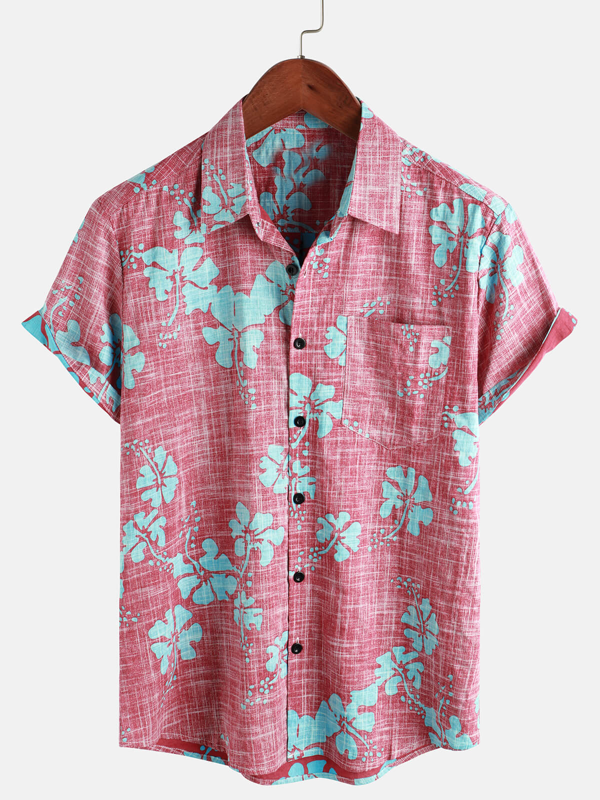 Camicia Estiva da Uomo in Stile Hawaiano con Motivo Floreale e Maniche Corte