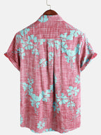 Camicia Estiva da Uomo in Stile Hawaiano con Motivo Floreale e Maniche Corte