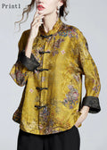 Women's Blouse with Print, Stand-up Collar, Long Sleeve, and Buttons