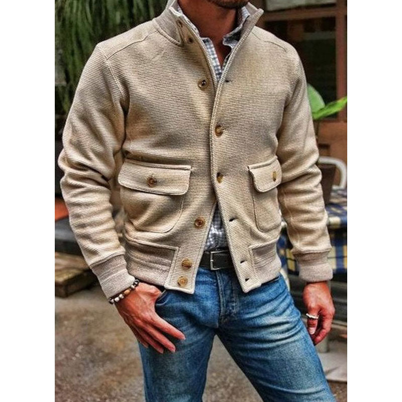 Giacca da uomo stile motociclista colore uniforme con collo alto