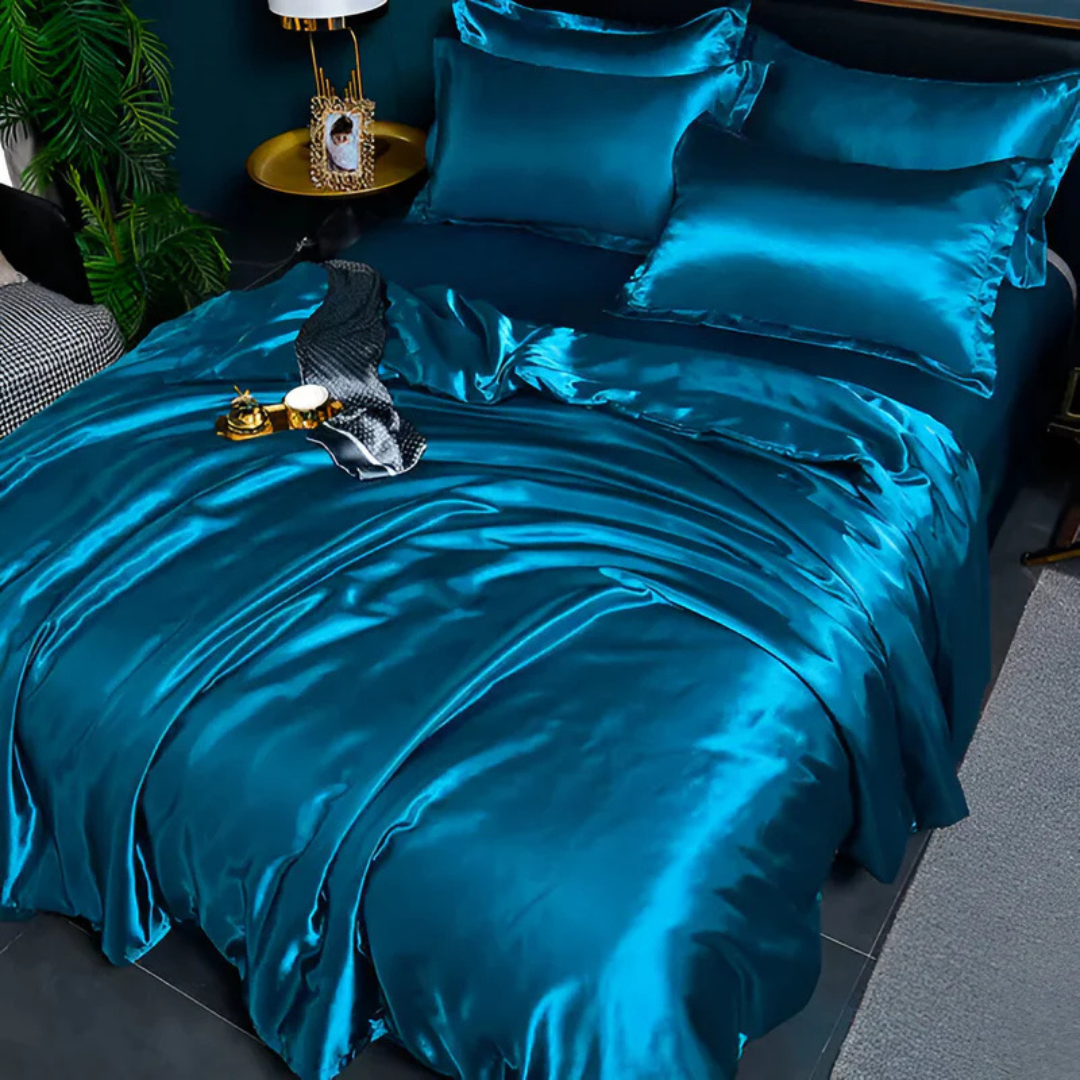 Ensemble de literie de luxe en satin de soie avec housse de couette et taies d'oreiller