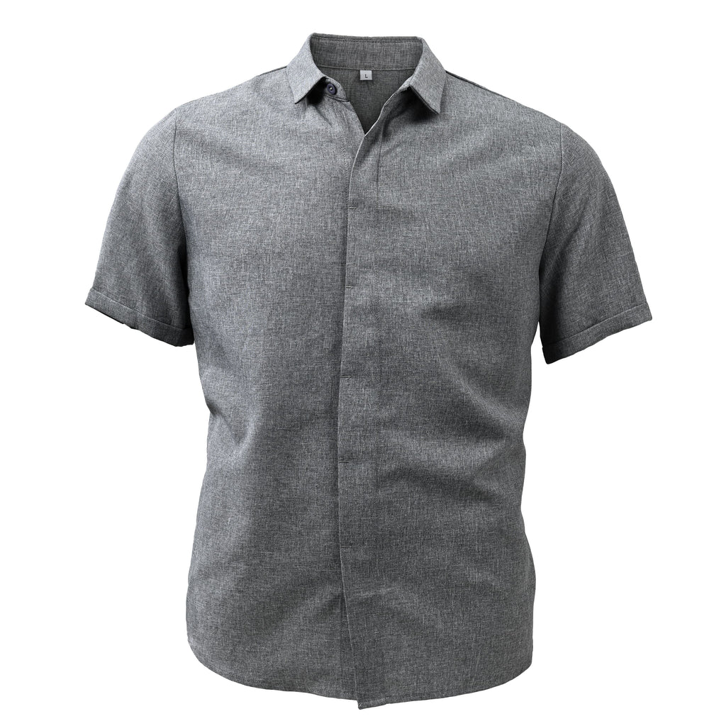 Camicia casual da uomo con colletto tinta unita manica corta