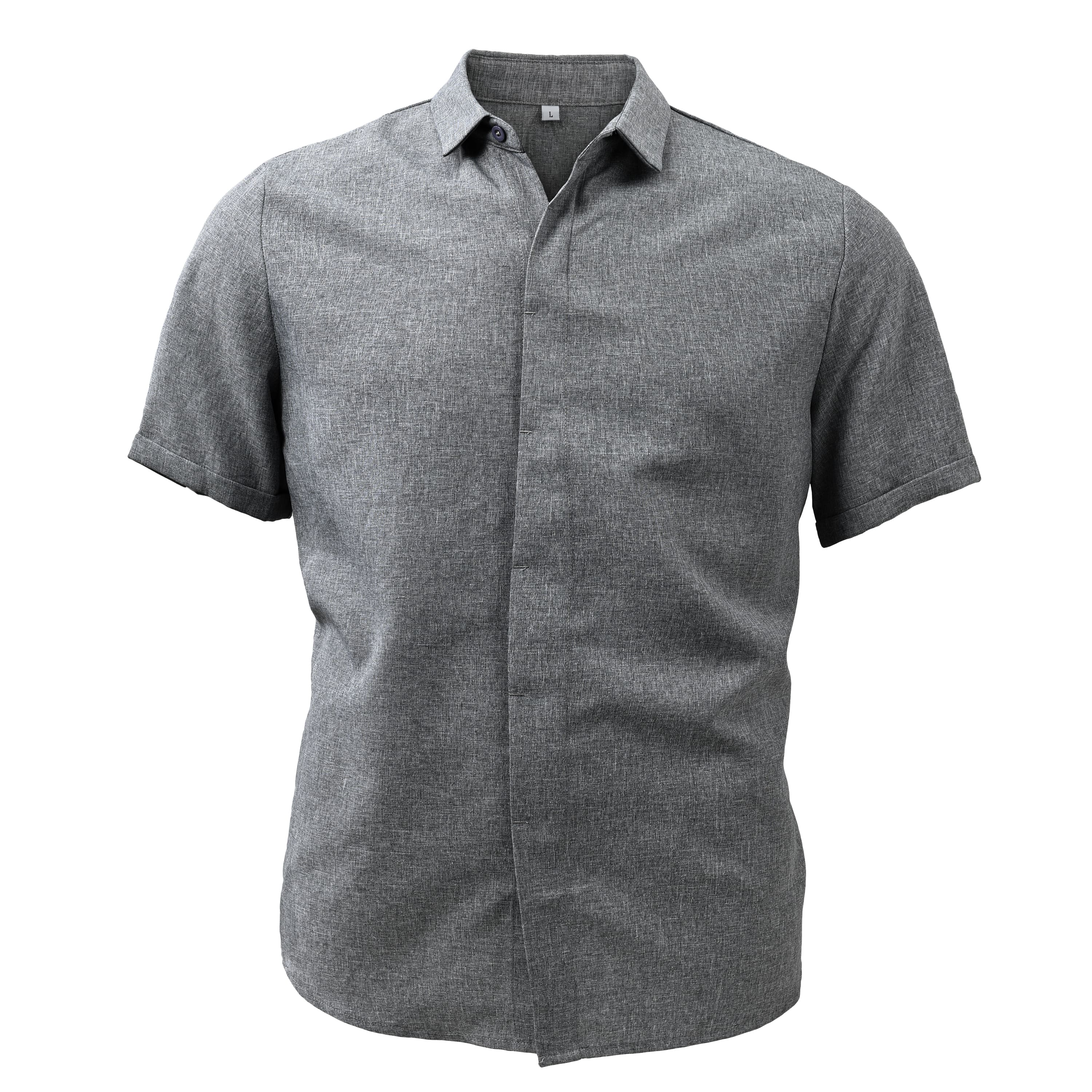 Camicia casual da uomo con colletto tinta unita manica corta