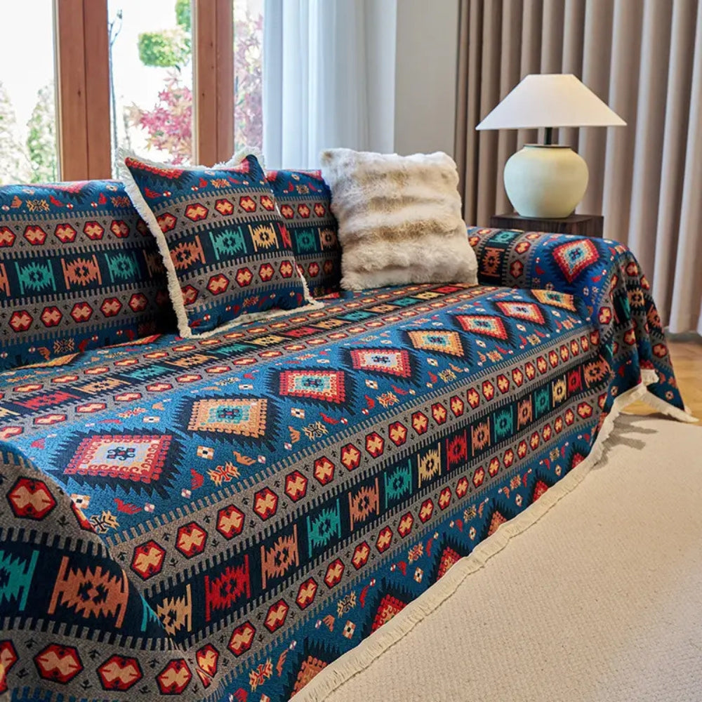 Housse de canapé boho aux couleurs géométriques vives et élégantes
